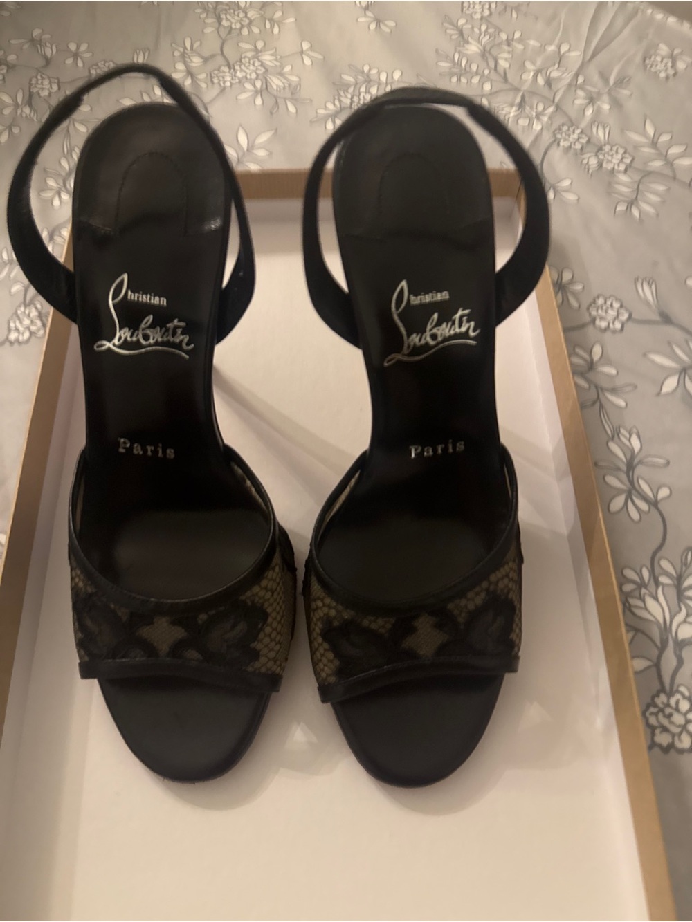 Christian Louboutin Black Lace Open-Toe Slingback Sandals